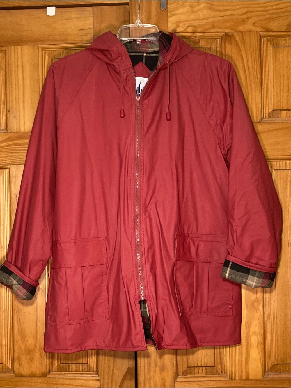 NWOT Misty Harbor Vintage 90s Hooded Raincoat Jacket Red Size L Large